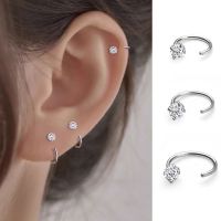 【Preflow ornament】 ต่างหูเจาะสเตนเลสสตีล CZ 2ชิ้นแกนต่างหูเกลียวกระดูกอ่อนกระดูก Tragus Daith Rook ต่างหูห่วงอัญมณีประดับร่างกายผู้หญิง