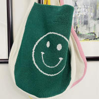 Womens Bag 2022 TrendHappy Knit Tote Bag Smiley Face Handbag Big Capacity Designer Luxury Female Beach Shopping Bags