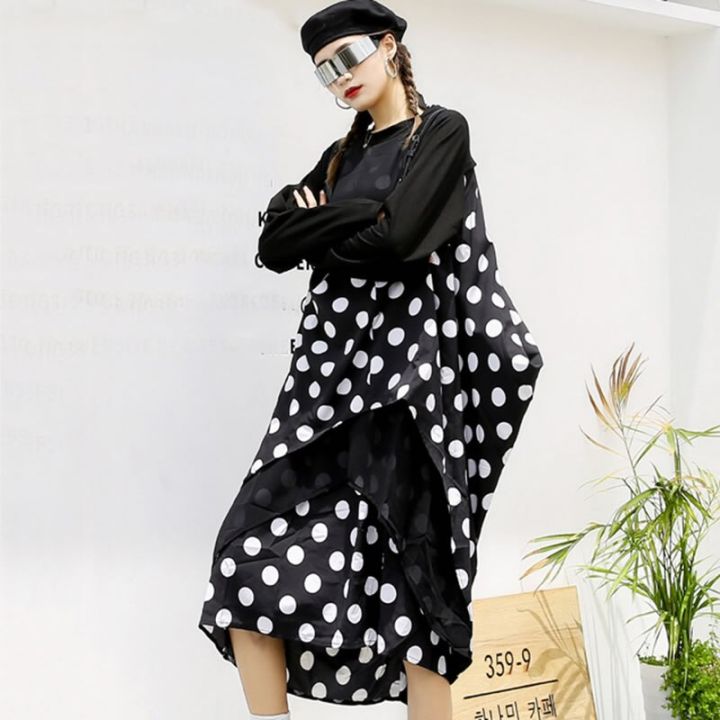 xitao-dress-long-sleeve-false-pieces-polka-dot-dress