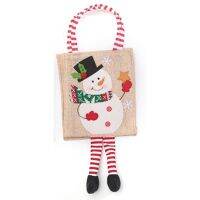 Christmas Decoration Cute Linen Machine Embroidered Tote Bag with Foot Gift Candy Bag Christmas Tree