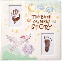 Yulka Crafts Leather-Bound Baby Memory Book - Baby Scrapbook Album with Baby Footprint Ink Pads and Milestone Stickers | Baby Book Memory Keepsake Journal for Newborn Boys Girls Baby book + ink pads, pocket, stickers