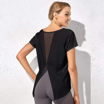 Mesh Breathable Yoga Tops Women Loose Running Tshirt Sporty Loose