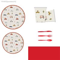 ❈ Cartoon Car Fire Truck Theme Birthday Disposable Cutlery Banner Decorations Childrens Party Supplies Paper Plate Cup Baby