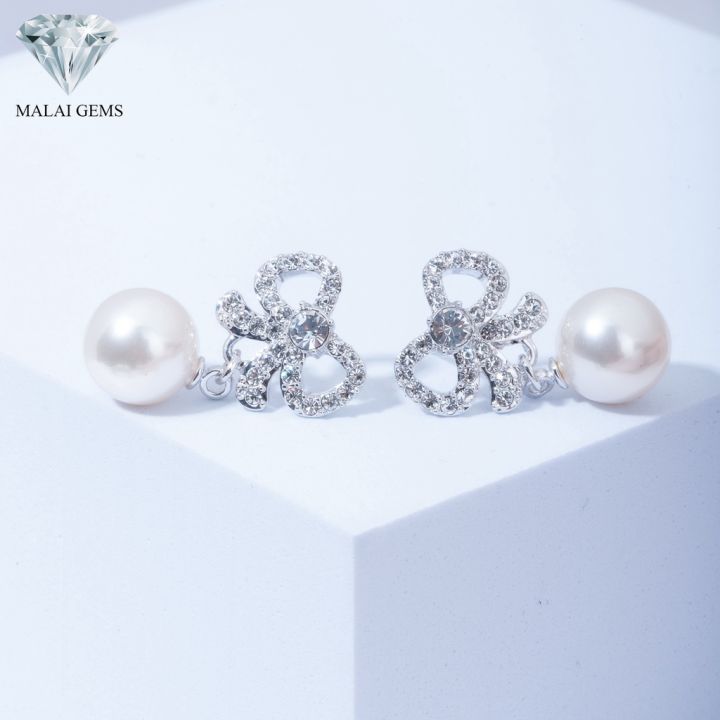 malai-gems-ต่างหูมุก-เงินแท้-silver-925-เพชรสวิส-cz-เคลือบทองคำขาว-รุ่น-51000547-แถมกล่อง-ต่างหูเพชร-ต่างหูเงินแท้