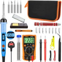 2023 NEW S6-A9 Solder Set 24-in-1 Portable 80W Soldering Iron Set Digital LCD Soldering Iron Kit Electric Soldering Iron with On-Off Switch Desoldering Pump Soldering Iron Station Soldering Iron Tools