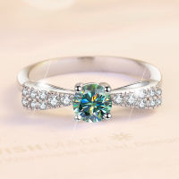 AaSterling Silver S Moissanite แหวนเพชรผู้หญิงสมบัติหลากสี50คะแนนเพชรสีเขียวโบว์แหวนสตรีของขวัญคู่
