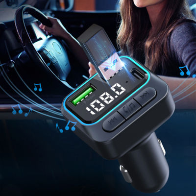 เครื่องส่งสัญญาณ FM เครื่องเล่น MP3สำหรับรถยนต์พร้อมแฮนด์ฟรีสำหรับสมาร์ทโฟนเครื่องเสียง