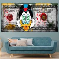 Goodstore Graffiti Street Art - Donald Duck การ์ตูน $100เงิน Dollar ภาพวาดผ้าใบพิมพ์โปสเตอร์-ภาพผนังศิลปะสำหรับตกแต่งห้องนั่งเล่น