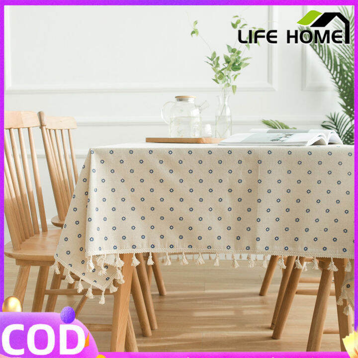 Tablecloth Rectangle 4/6/8 Seater Pastoral Print Cotton Linen Tassel