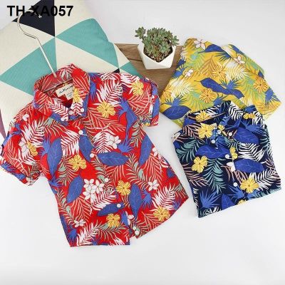 Boys shirts 2022 new medium and large childrens Kong style flower retro beach island vacation suit