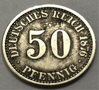 1876เยอรมนี50 Pfennig - Wilhelm I Type 1 - Large