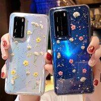 [On1ine 3C Digital} S21เคสใสแวววาวลายดอกไม้แห้งสนิทอัดแน่นเป็นพิเศษสำหรับ S20 Samsung Galaxy S10 S9 S8 S Note 10 20ปกอ่อน