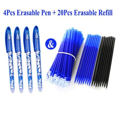 DELVTCH 4 20Pcs/Set Erasable Gel Pen Refill Rod 0.5mm Needle Tip Blue Black Ink Washable Handle Office School Writing Stationery