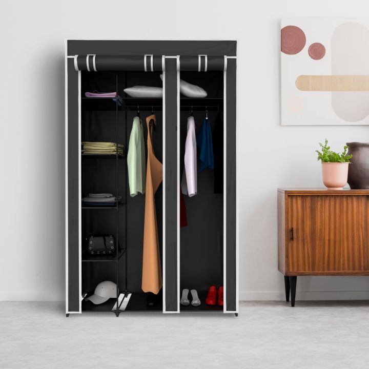 clothing-rack-stand-floor-hanger-storage-modern-simple-clothes-storage-home-freestanding-portable-closet-5-shelves-dust-cover