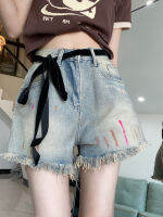 กางเกงขาสั้น Tethered mustache denim shorts womens summer old-fashioned hip-lifting hot pants