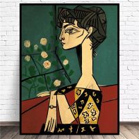 Prints Picasso Jacqueline and Flowers Poster Decoration Painting Retro Wall Art Bar Cafe Room Home Pictures Drawing Painting Supplies