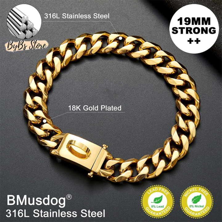 316l Stainless Steel 19mm Dog Metal Collar Waterproof Heavy Duty Chew