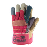 RIGGER GLOVE ถุงมือกลิ้งถังก๊าซ ยกเหล็ก ลากสายไฟ ผ้ายีนส์แดง ข้อมือกันกระแทก