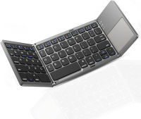 JPHTEK Foldable Bluetooth Keyboard with Touchpad,Portable Wireless Keyboard with Stand Holder, Rechargeable Full Size Ultra Slim Pocket Folding Keyboard for Android Windows iOS Tablet &amp; Laptop 3 Fold Bluetooth Keyboard