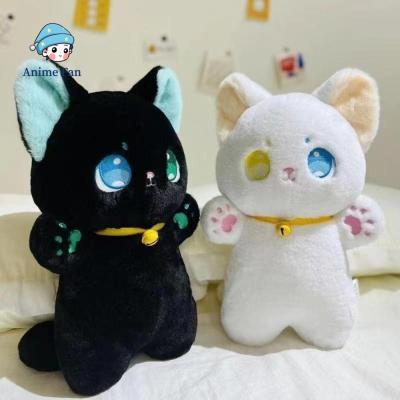 ANIME FAN แมวขาวดำ ของเล่นตุ๊กตาแมวสีดำและสีขาว ตุ๊กตาสัตว์ยัดไส้ แมวนางฟ้า คาวาอิ การ์ตูนลายการ์ตูน ของเล่นเด็กเล่น