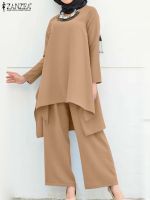 Summer Casual Long Sleeve Blouse Pants Suits ZANZEA Fashion Women Muslim Sets Two Piece Sets Womens Outifits Islamic Clothing