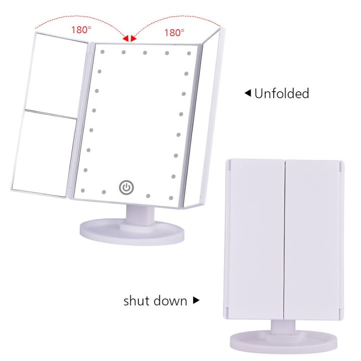 กระจกแต่งหน้าสำหรับตั้งโต๊ะ-22ไฟ-led-สำหรับใช้ในห้องน้ำฝักบัวแบบสัมผัสที่สามารถพับเก็บได้10x-กระจกทรงกลมความงาม