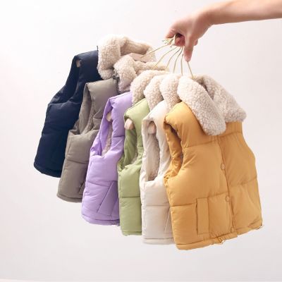 （Good baby store） Winter Wool Kids Boys Infant Girl Clothing Toddler Thicken Solid Color Turn down Collar Down Vest For 1 8 Y Kids Girls Clothes