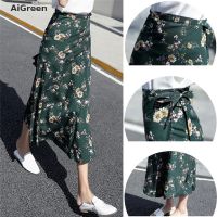 COD DSFERTGERRYYY AiGreen Women Summer Casual Boho Beach Chiffon Skirt High Waist Long Floral Wrap Skirt .