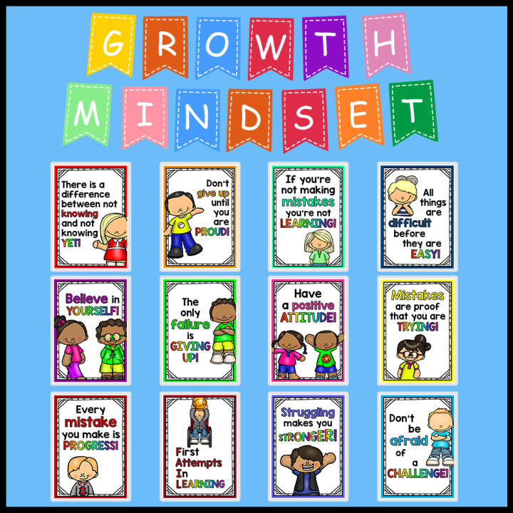 12Pcs/set Laminated Constant Reminder Growth Mindset For Kids Wall ...