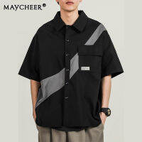 MAYCHEER   เสื้อฤดูร้อนแขนสั้นชายคู่เสื้อทรงหลวมที่มีสไตล์แขนลำลองขาสั้น