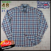 Tommy Hilfiger®แท้ อก 48 เสื้อเชิ้ตผู้ชาย ทอมมี่ ฮิลฟิกเกอร์ สีกรมน้ำเงิน เสื้อแขนยาว เนื้อผ้าดี ใส่เที่ยวใส่ทำงาน