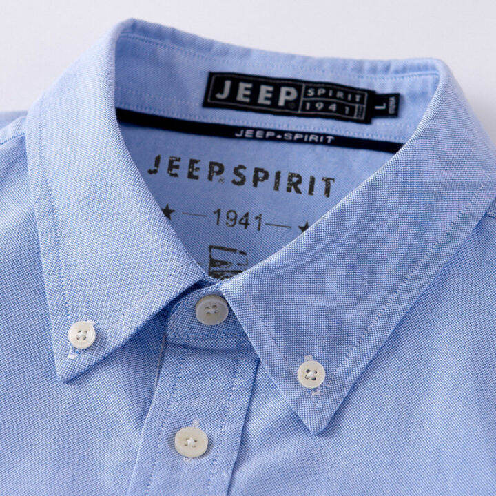 jeep-spirit-เสื้อเชิ้ตเสื้อบางแขนสั้นผู้ชาย-เสื้อเชิ้ตแขนสามส่วนผ้าคอตตอนทรงหลวมสีพื้นสำหรับฤดูร้อนของเสื้อเชิ้ตผู้ชาย9449