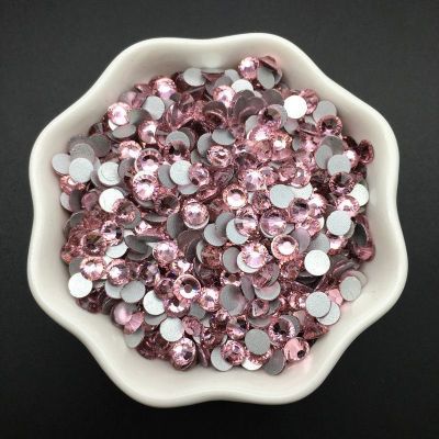 [COD] Round flat bottom manicure drill light pink glass nail stickers diy loose rhinestone wedding shoes diamond inlaid diamonds