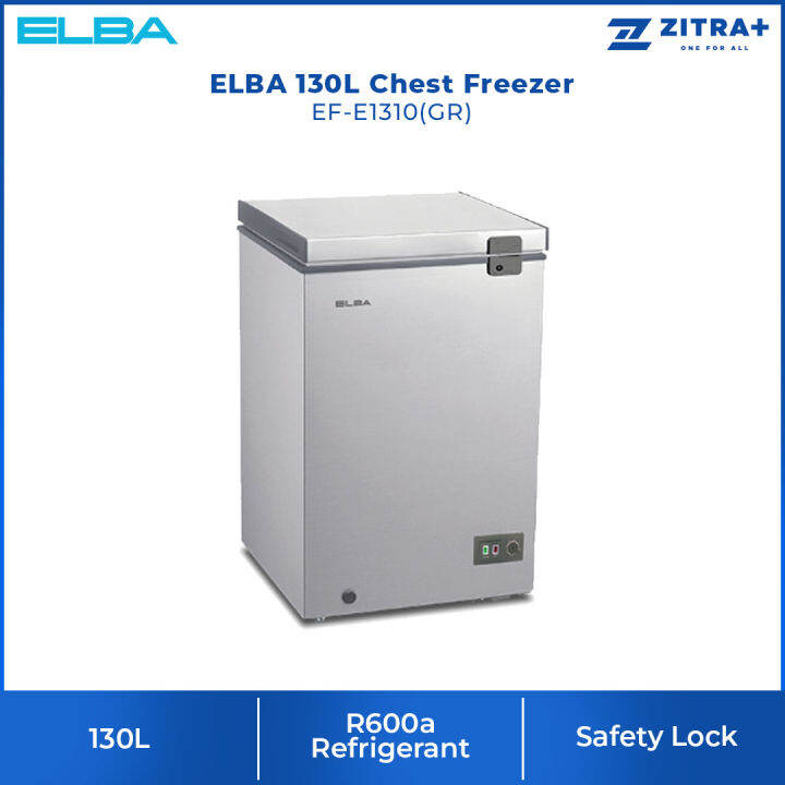 ELBA 130L Chest Freezer EFE1310(GR) R600a Mechanical Control Recessed Handle Safety