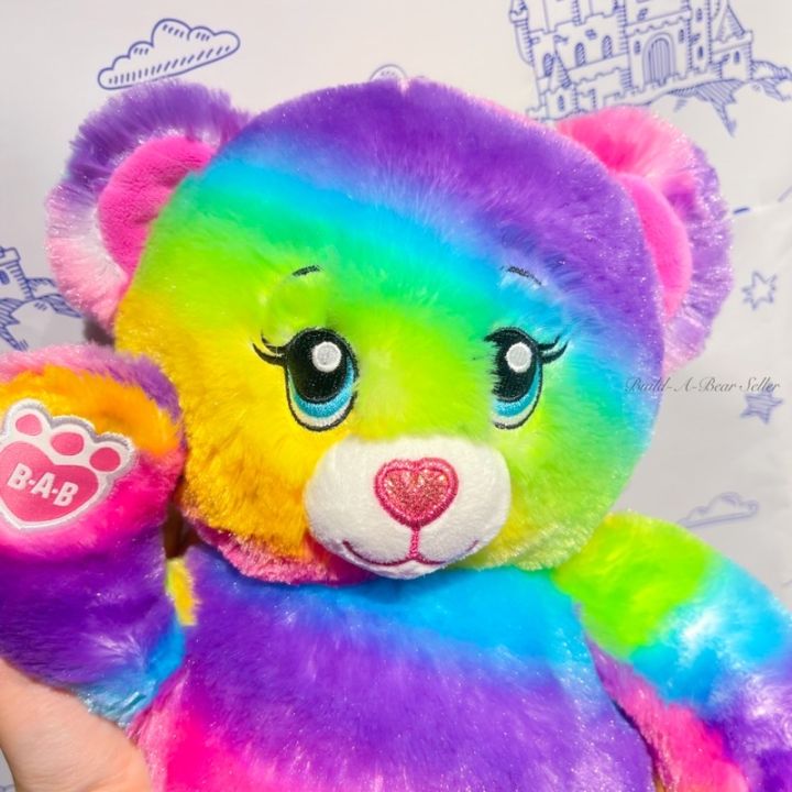 ตุ๊กตาหมีบิ้วอะแบร์-หายาก-น้องหมีสายรุ้ง-จมูกกลิตเตอร์-build-a-bear-สินค้ามือสองนำเข้าจากอเมริกา-ม