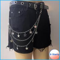 X-STARRY ผีเสื้อรูปผีเสื้อ จี้ดาวห้าแฉก ฮิปฮอป พร้อมพู่ห้อย โซ่กางเกงสองชั้น ของใหม่ ตกแต่งกระเป๋า โซ่เอวดาว สำหรับผู้หญิง