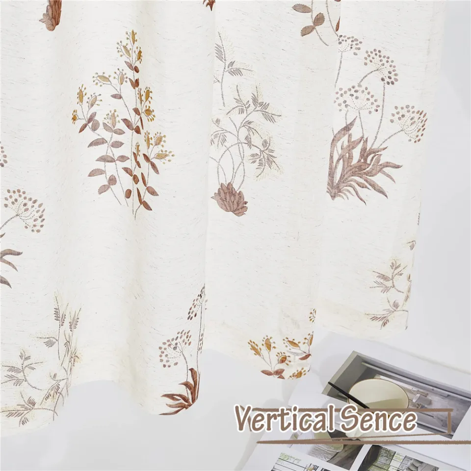 NICETOWN 1pc Plant Print on Linen-textured Semi-sheer Curtains for