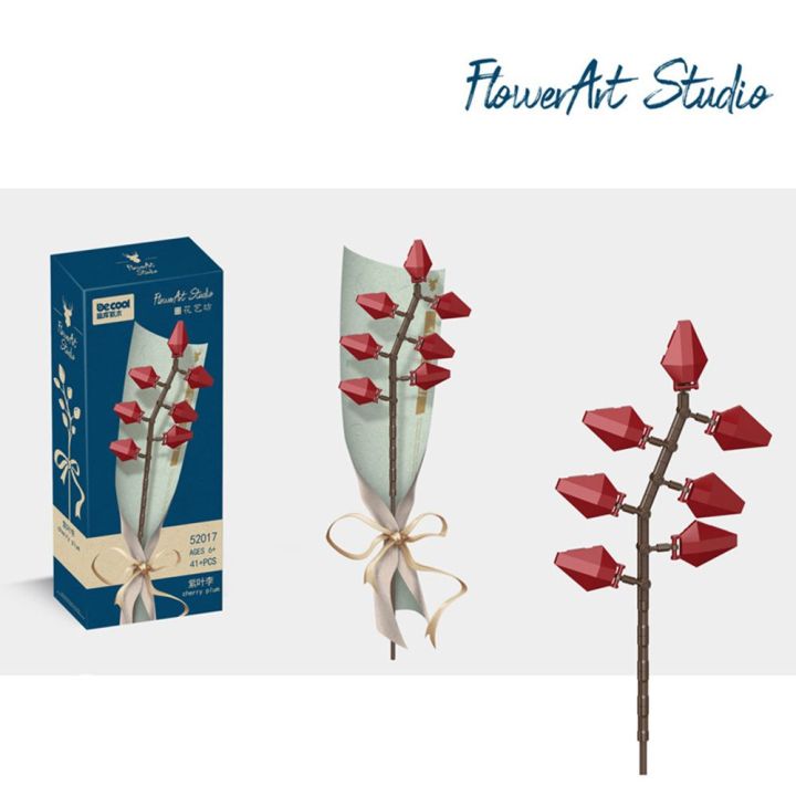 ช่อดอกไม้ผ้าตาข่ายสีแดงสุดสร้างสรรค์สำหรับ-inpatientstore66in4ช่อดอกไม้บล็อกตัวต่อดอกกุหลาบของเล่นดอกไม้อิฐ