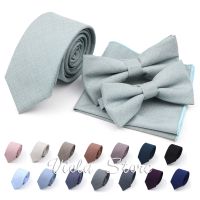 Bamboo Fiber Hot Sandy Grey Dusty Green Pink Blue Anti-wrinkle Solid 6cm Tie Bowtie Hankie Set Men Kid Suit Cravat Accessory Top Nails Screws Fastener