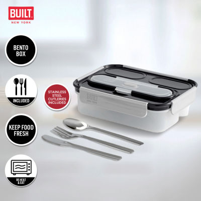 Built NY Gourmet Multi-Compartment Bento Leak-Proof Lunch Box with 3 Compartment c/w Cutleries (Stainless Steel Knife, Fork & Spoon) กล่องอาหาร3ช่อง