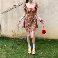 2020 summer French r girl floral puff sleeve short sleeve slimming casual mini dress