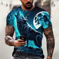 Men T-Shirt Retro 3d Wolf Print Animal Pattern Top Fashion Short Sleeve Oversized Pullover Streetwear Casual O-Neck Men Clothing