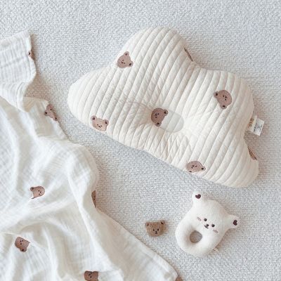 ❧☽ Bear Embroidered Newborn Baby Pillow Infant Nursing Pillow Head Protection Pillow Cushion Anti Roll Toddler Sleep Shaping Pillow