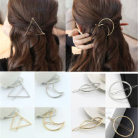 【CW】2022 New Fashion Women Girls GoldSilver Plated Metal Triangle Circle Moon Hair Clips Circle Hairpins Holder Hair Accessories