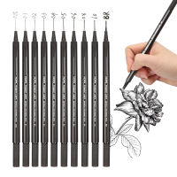 10 Pcs กันน้ำ Fade Proof Micron ปากกา Fine Liner สีดำ Sketch Water Marker ปากกาสำหรับ Manga Pigment Line ปากกาเครื่องเขียน