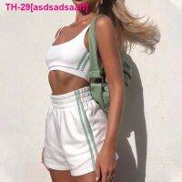 asdsadsaaff Casual Drawstring Biker Shorts Conjuntos para Mulheres Sportswear Halter Crop Top Summer Athleisure Outfit Conjunto Sólido de Duas Peças