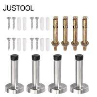 JUSTOOL 4PCS Metal Door Stop Wall Mount Door Stoppers Bumpers Protector Set Stainless Steel Rubber with Screws Home Hardware Kit Door Hardware Locks