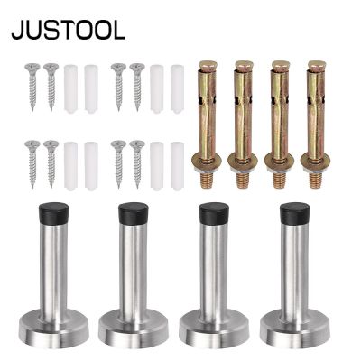 JUSTOOL 4PCS Metal Door Stop Wall Mount Door Stoppers Bumpers Protector Set Stainless Steel Rubber with Screws Home Hardware Kit Door Hardware Locks