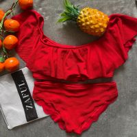 ? SHEIN BIKINI ชุดว่ายน้ำแฟชั่น ชุดว่ายน้ำสีแดงเลือดหมู พร้อมส่งจากไทย RED SIZE S M