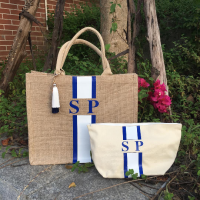 Custom Striped Monogrammed Beach Tote Bag,Personalize Name Monogram Initials Burlap Tote Mom Basket Bags Pouches Shopping Jutes